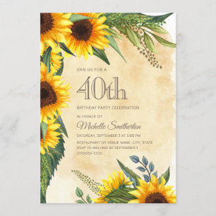 Invitation Tournesols Jaunes Rustiques 40ème Anniversaire