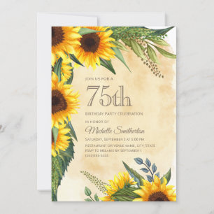 Invitation Tournesols Jaunes Rustiques 75e Anniversaire