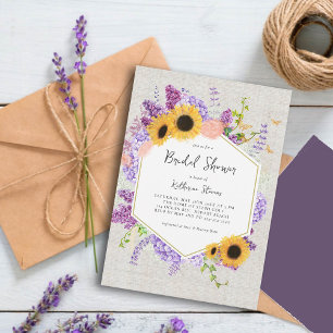 Invitation Tournesols Lilac Hexagon Rustique Chic Fête des ma