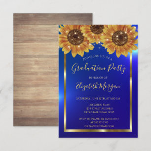 Invitation Tournesols, Lumières, Bois, Confettis Bleu Remise