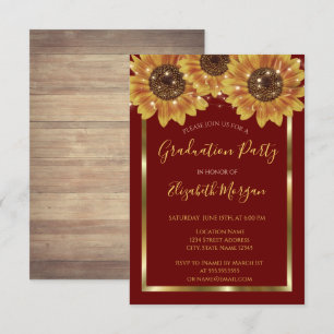 Invitation Tournesols,Lumières, Bois, Fête de fin d'études ro