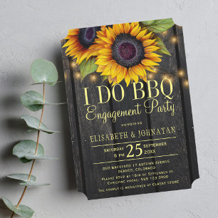 Invitation Tournesols or pays grange bois barbecue fiançaille