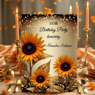 Invitation Tournesols Paillettes Bronze Or Noir Anniversaire