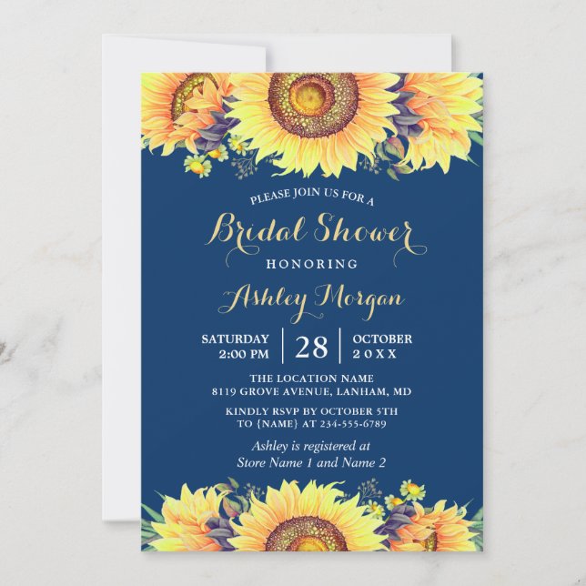 Invitation Tournesols romantiques Fête des mariées Bleue de l (Devant)