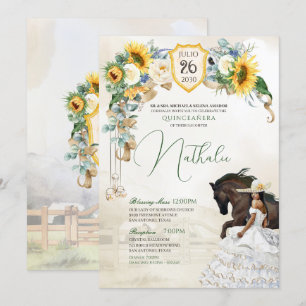 Invitation Tournesols Roses blanches Ouest Charro Quinceanera