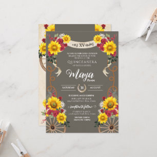Invitation Tournesols Roses rouges Russe Charro Quinceanera