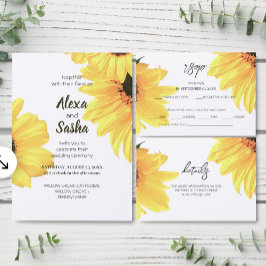 Invitation Tournesols Rustique Aquarelle Mariage minimaliste