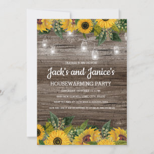 Invitation Tournesols Rustique Chaîne de bois Lumières