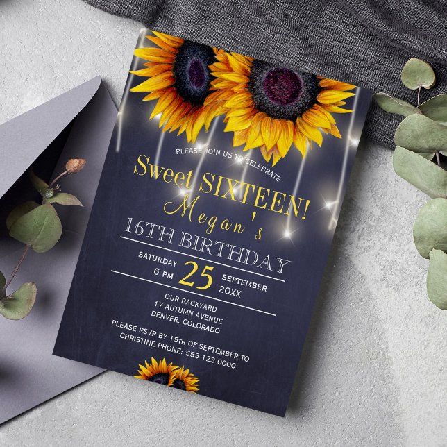 Invitation Tournesols rustique fleurie chic sweet sixteen (Créateur téléchargé)