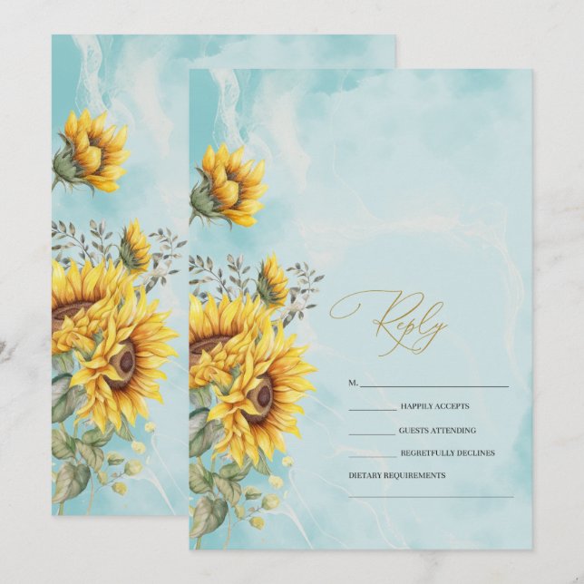 Invitation Tournesols rustiques bleu RSVP (Devant / Derrière)