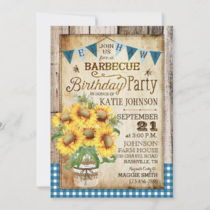 Invitation Tournesols rustiques En vichy Chèque Anniversaire