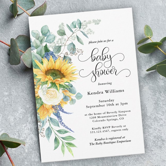 Invitation Tournesols rustiques et Baby shower Floral Rose (Créateur téléchargé)