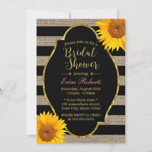 Invitation Tournesols rustiques Fête des mariées de rayures d