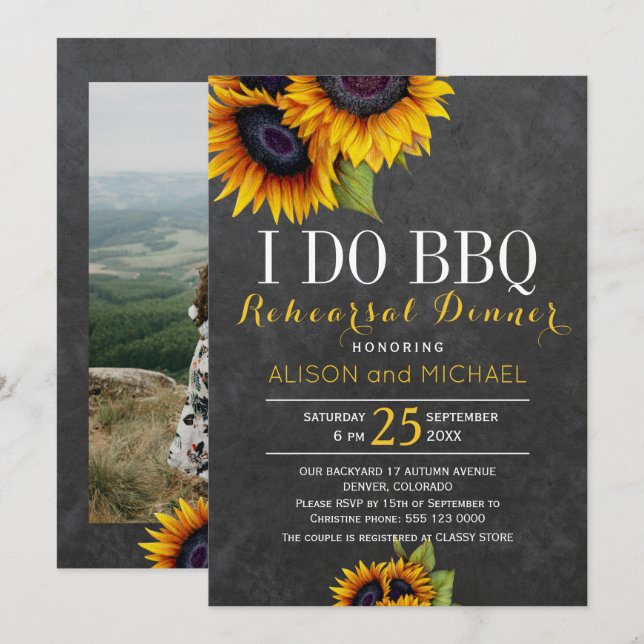 Invitation Tournesols rustiques i do barbecue répétition dîne (Devant / Derrière)