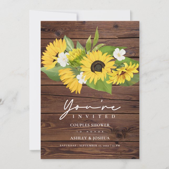 Invitation Tournesols Rustiques Mariage Couples Douche (Devant)