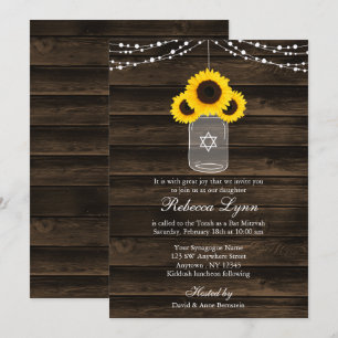 Invitation Tournesols rustiques Mason Jar Barn Bat mitzvah en