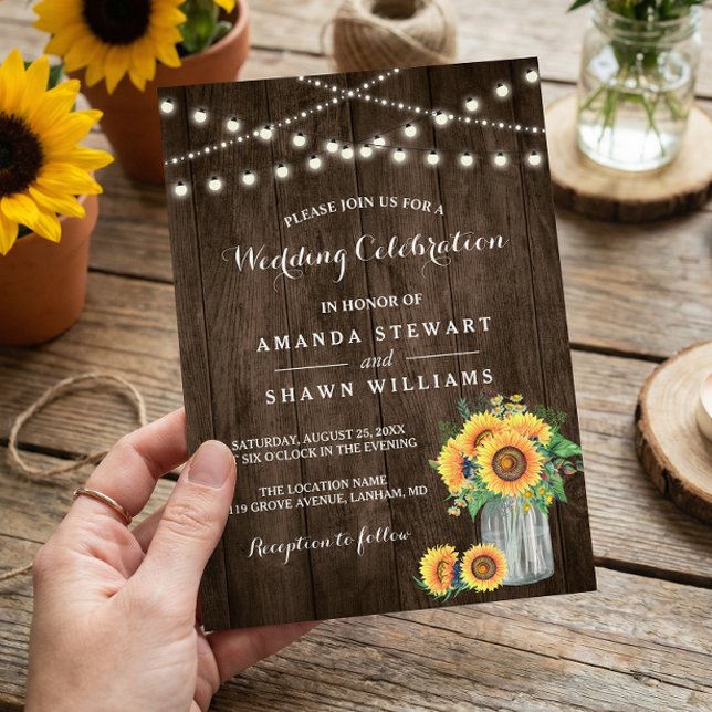 Invitation Tournesols rustiques Mason Jar String Mariage (Créateur téléchargé)