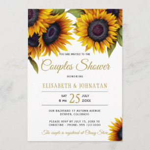 Invitation Tournesols rustiques or élégant couple douche