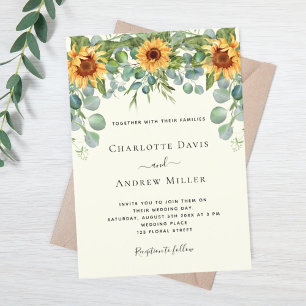 Invitation Tournesols verdure d'eucalyptus ivoire