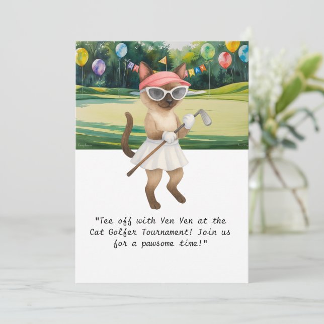 Invitation Tournoi d'anniversaire de Golfer Cat (Debout devant)