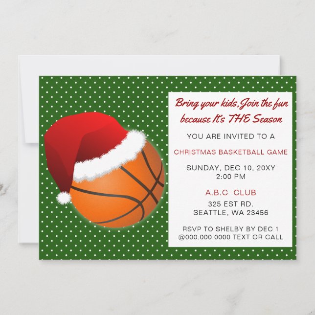 Invitation Tournoi de basket de Noël rouge et vert (Devant)
