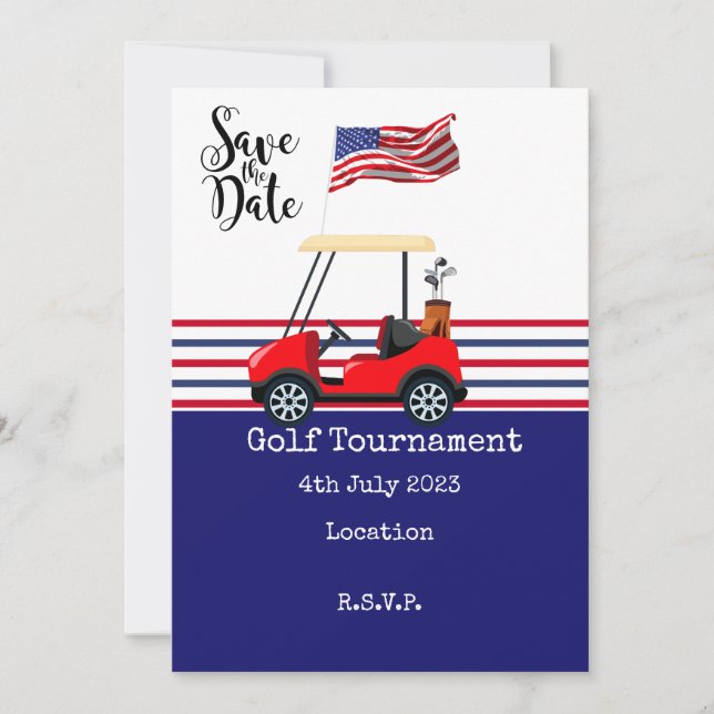 Invitation Tournoi de golf avec drapeau d'Amérique sur vert (Devant)