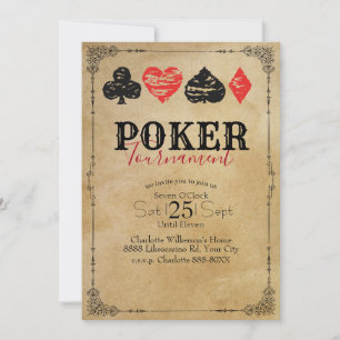 Invitation Tournoi de jeu de poker papier parchemin Vintage