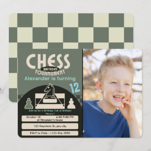 Invitation Tournoi d'échecs Anniversaire Soirée verte Photo d