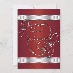Invitation Tournoyants Argent Rouge Elégant Sweet Sixteen