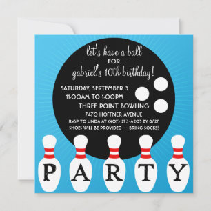 Invitation Tourquoise Blue Pin Party Bowling