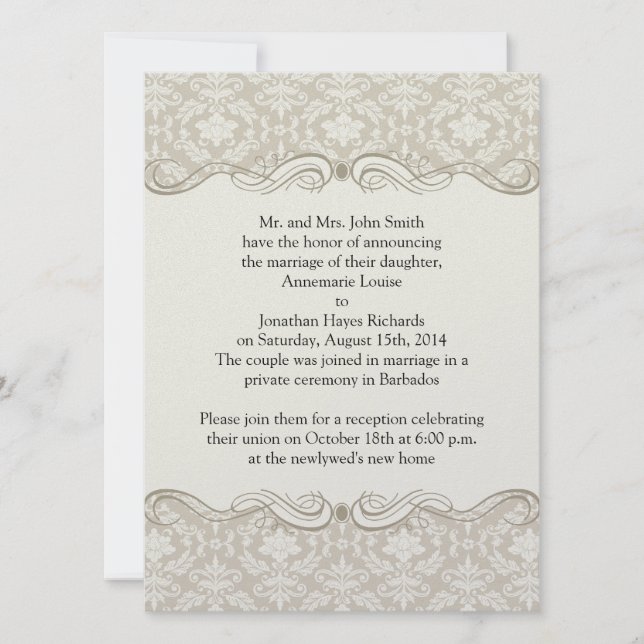 Invitation Tours de Damas crème et beige après le mariage (Devant)