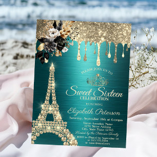 Invitation Tours Eiffel Roses Noires Dégoulinantes Dorées Ver