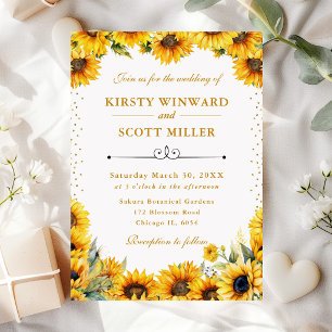 Invitation Tourterelles aquarelle et mariage paillettes d'or