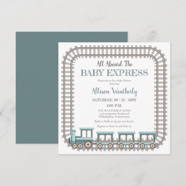 Invitation Tous à bord du Baby shower bébé Express Train Boy (Devant / Derrière)