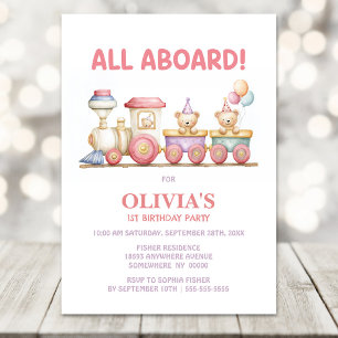 Invitation Tous à bord du joli train rose pour le 1er anniver