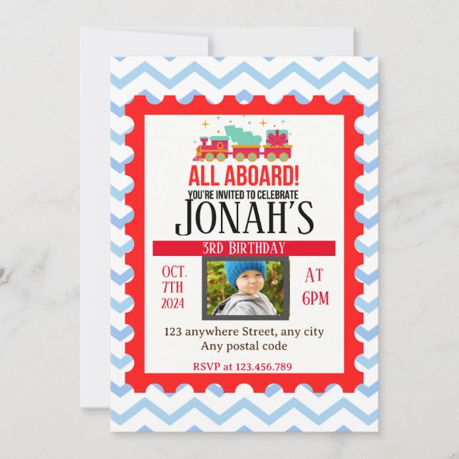 Invitation Tous à bord ! Thème du train (Devant)
