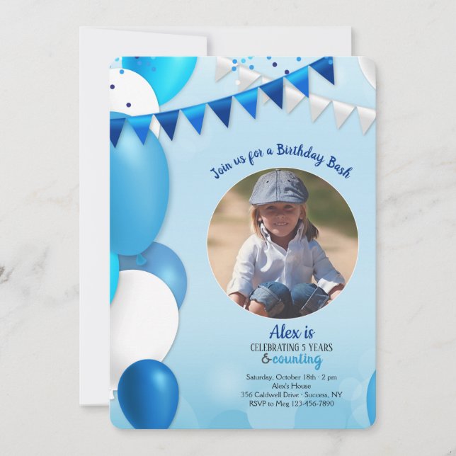 Invitation Tous dans l'invitation bleue d'anniversaire de (Devant)