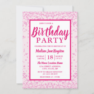 Invitation Tous les âges Parties scintillant rose Frontière F
