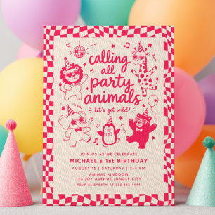 Invitation Tous les animaux de fête appelés Anniversaire Hot