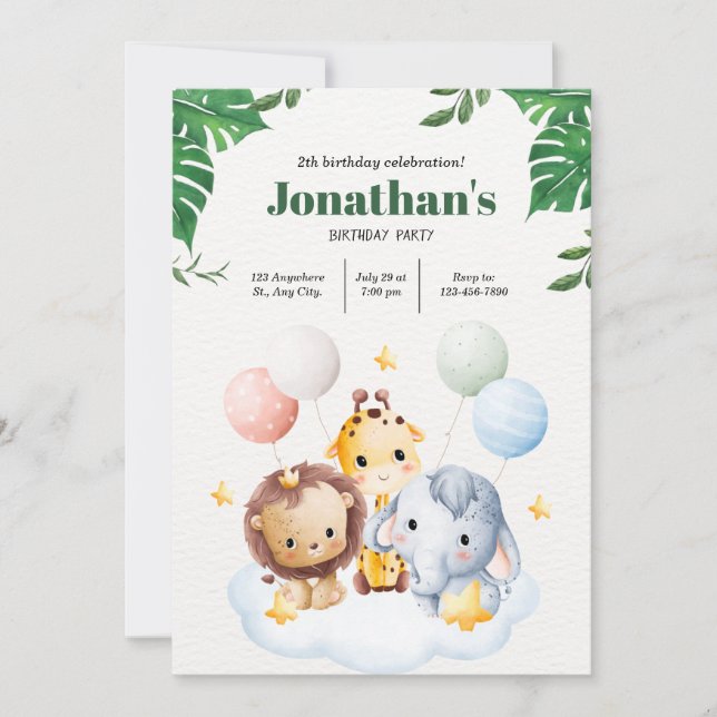 Invitation Tous les animaux de fête sont invités à une aventu (Devant)