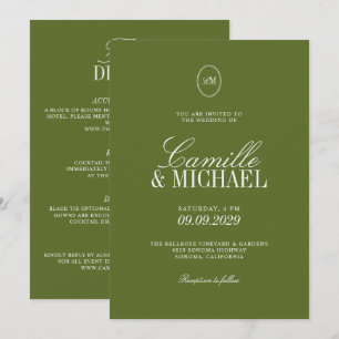 Invitation Tous les détails de mariage moderne vert olive en