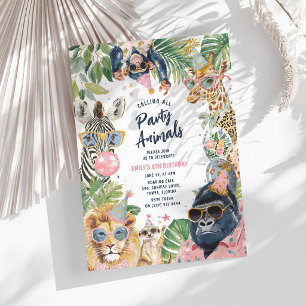 Invitation Tous les fêtards Animaux de la Jungle Anniversaire