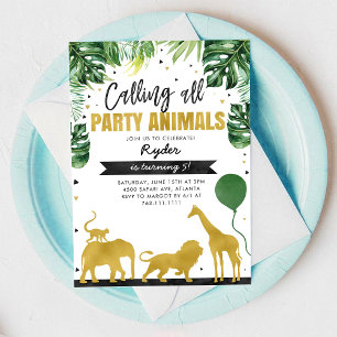 Invitation Tous les fêtards Animaux Safari Anniversaire 