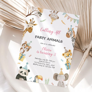 Invitation Tous les fêtards Animaux Safari Zoo Anniversaire