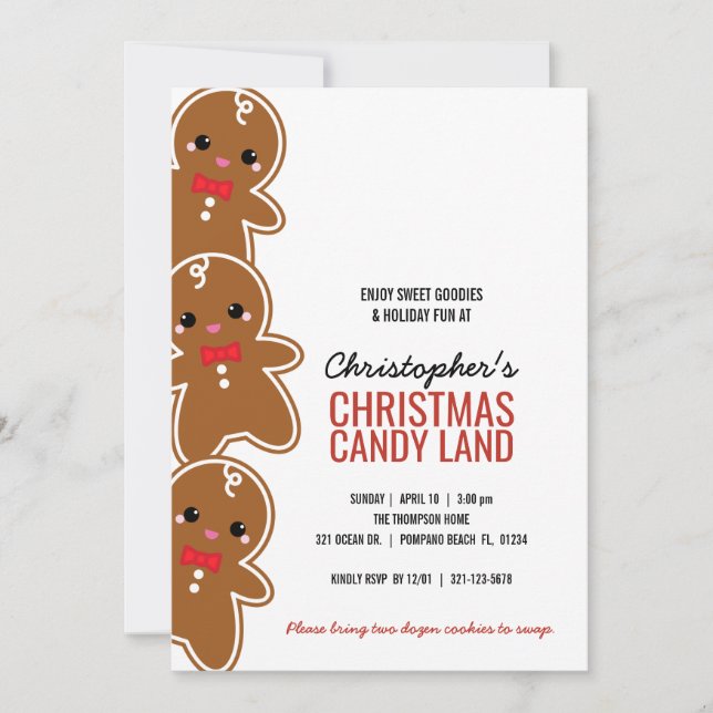 Invitation TOUS LES JEUNES D'ÂGE NOËL GINGERBREAD Candyland p (Devant)