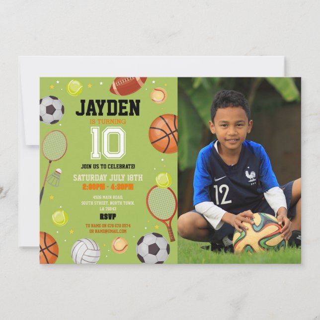 Invitation Tous Sports Anniversaire Football Football Footbal (Devant)