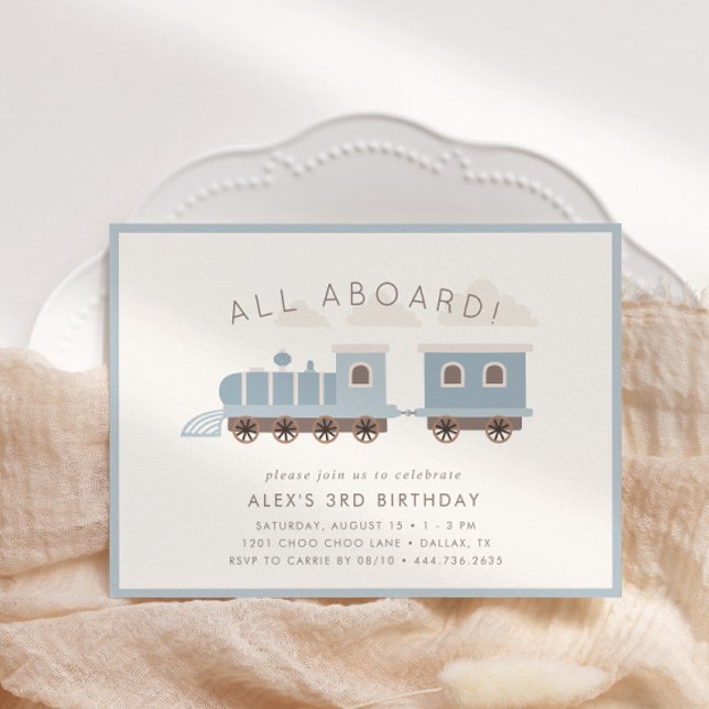 Invitation Tout À Bord ! Garçons train fête d'anniversaire (Customize this cute and fun boys birthday invitation!)