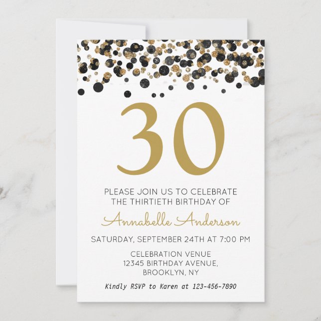 Invitation Tout âge Adulte Anniversaire Noir Parties scintill (Devant)