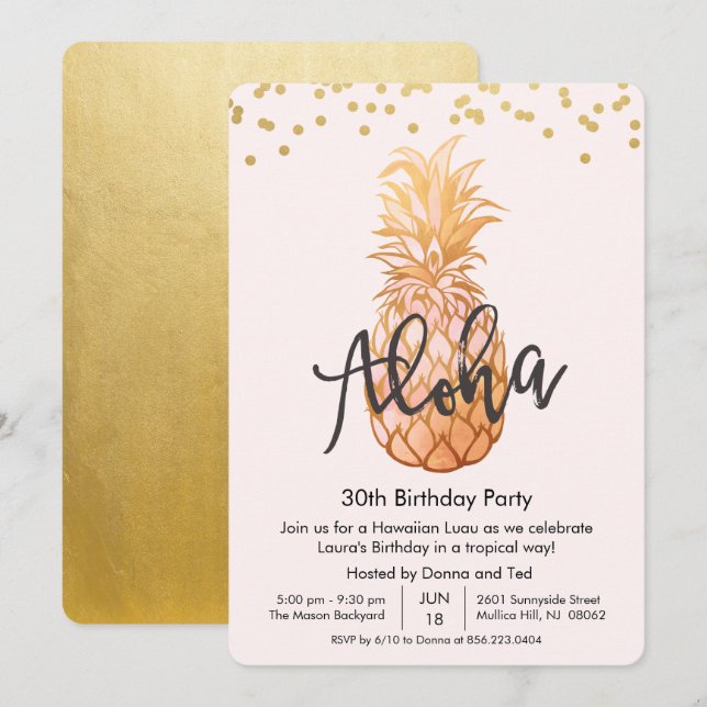 Invitation TOUT ÂGE - Anniversaire Aloha Luau Party Invitatio (Devant / Derrière)