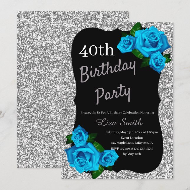 Invitation Tout âge Anniversaire Argent Parties scintillant B (Devant / Derrière)